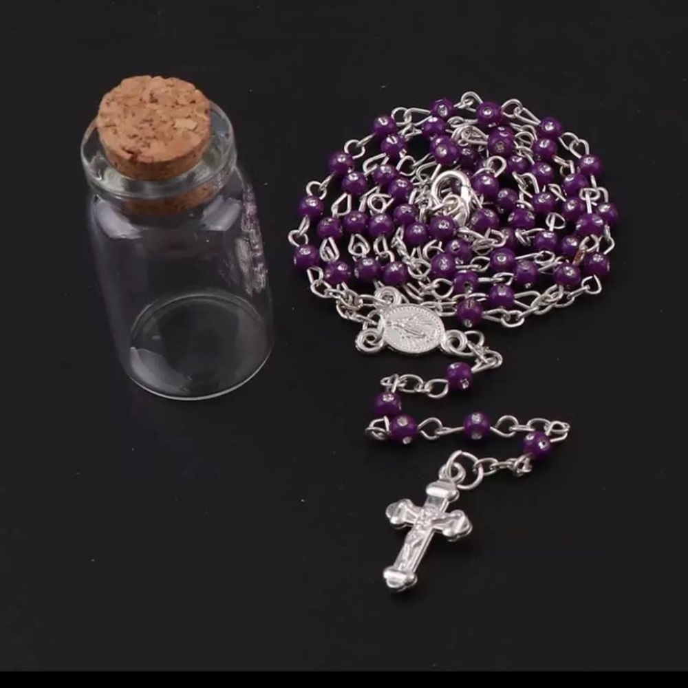Children’s Purple Rosary 4mm Beads Silver Tone Crucifix Catholic Baptism - Picture 5 of 9